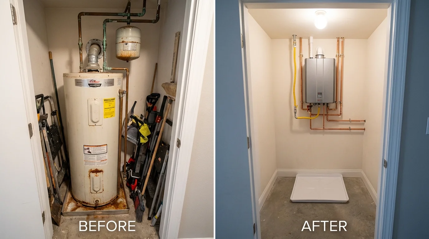 Tank water heater versus wall-mounted tankless unit comparison for Collinsville, CT homeowners